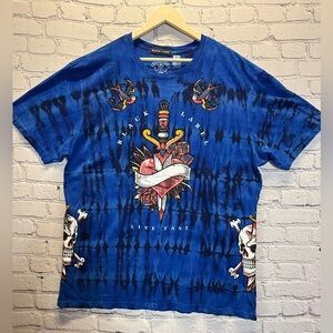 Affliction, Black Label, Live Fast, blue t-shirt, size 2XL